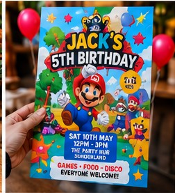 Bright children's birthday party invitation flyer